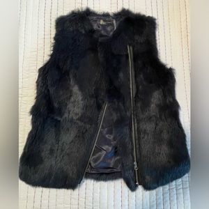Love Token Dark Blue 100% Rabbit Fur Asymmetrical Zip Up Vest Womens Size M